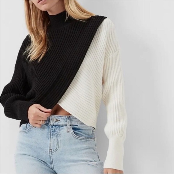 Express Sweaters - Express Black and Cream Cowl Neck Sweater